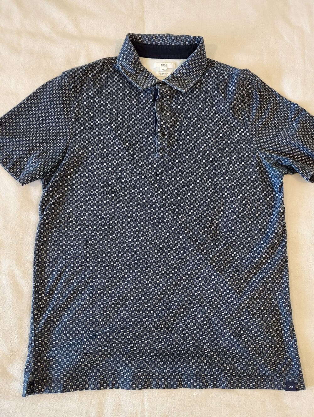 Brax Ultralight Easy Care Polo Shirt Mens M Short Sleeve Floral Preppy Golf Blue